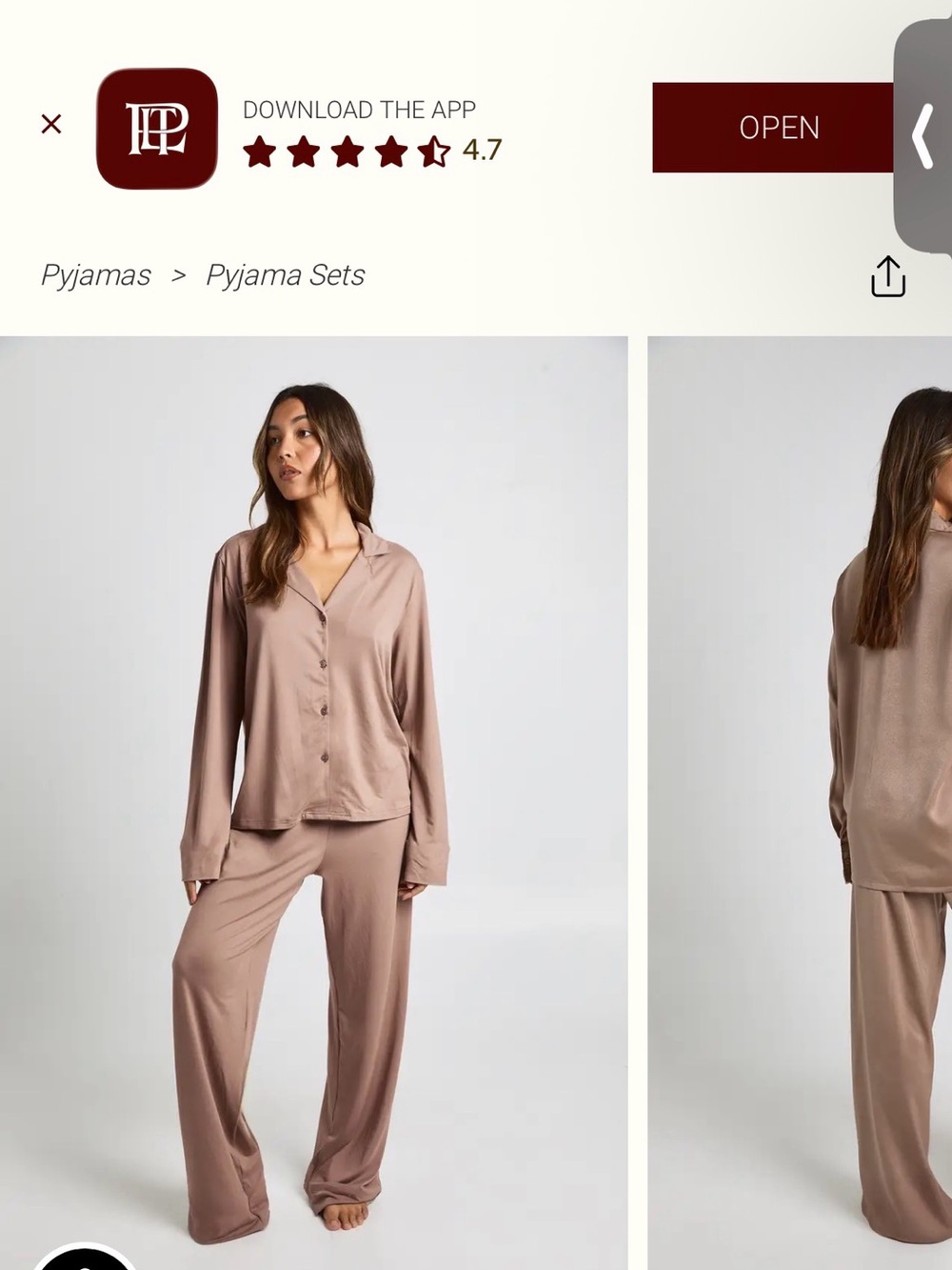 BOOHOO OVERSIZED SATIN LONG SLEEVE SHIRT & TROUSERS PYJAMA SET IN MOCHA